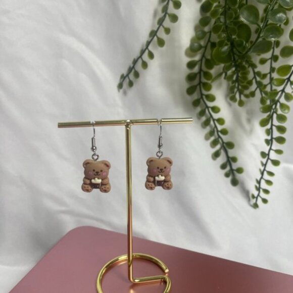 ⭐️❤️ FREE Bear Drink Boba Cute Coffee Animal Drop Girly Chic Glam Artsy Earrings - Picture 8 of 8